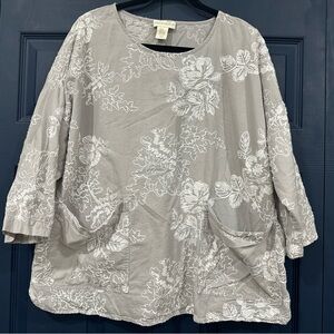 Cynthia Rowley Gray Floral Embroidered Women's Top 100% Cotton, Size 2X
